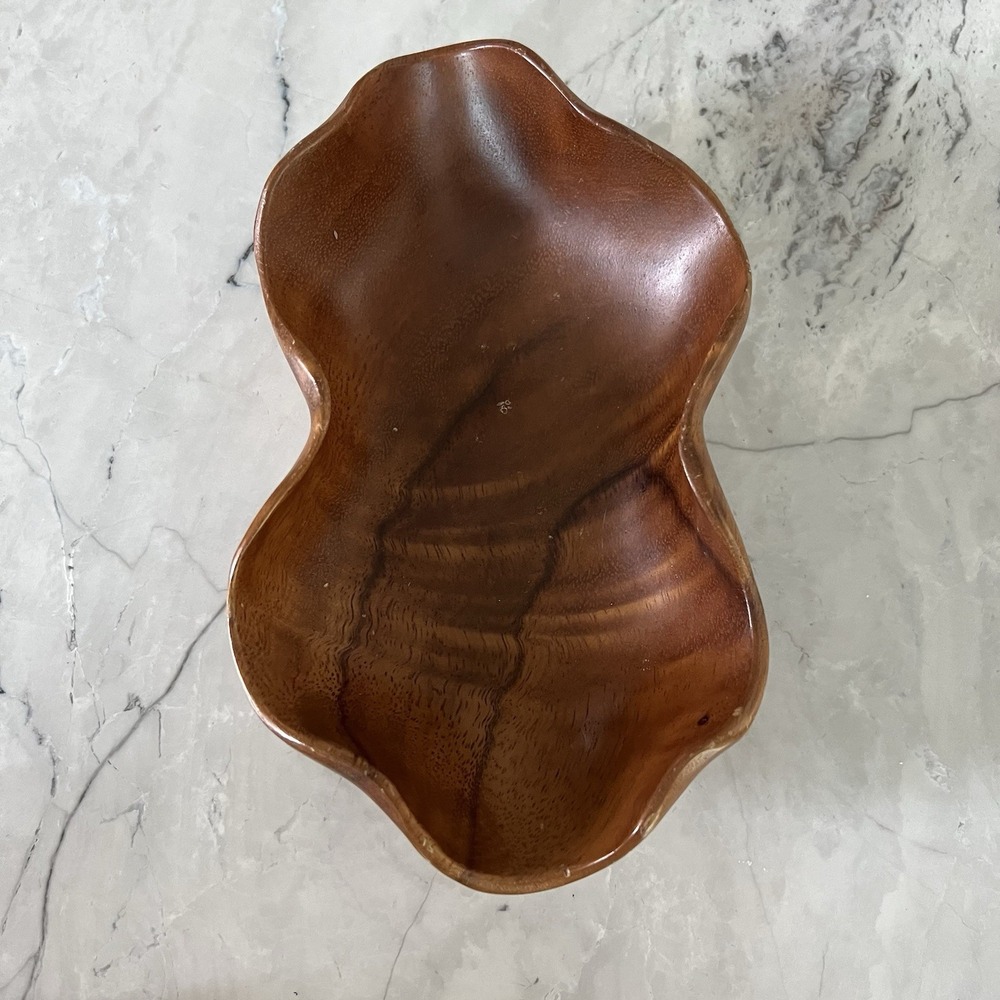 Monkey Pod Wood Bowl Serving Tray MidCentury‎ Modern Scalloped HandCrafted VTG